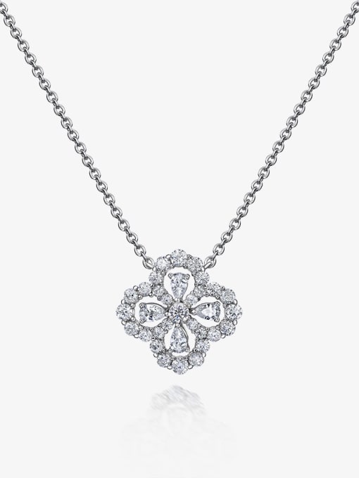 White [P 0682] 925 Sterling Silver High Carbon Diamond Flower Luxury Necklace